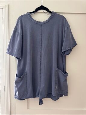 Washed Blue Short-Sleeve women’s romper
